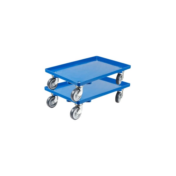PROREGAL SparSet 2x Transportroller für Euroboxen 60 x 40 cm mit Gummiräder Blau Geschlossenes Deck 2 Lenkrollen und 2 Bremsrollen Traglast 300 kg