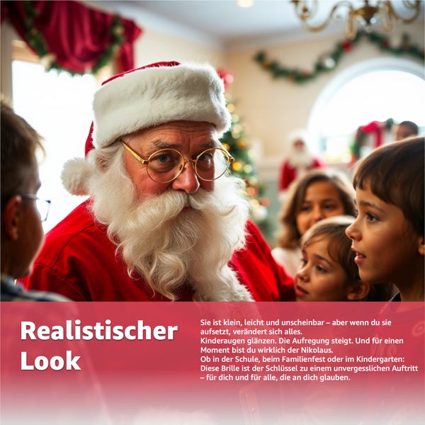 Szene mit als Weihnachtsmann verkleidetem Mann mit Brille vor Kindern