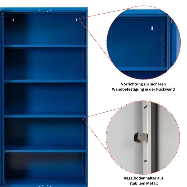 PROREGAL Stahlschrank Bee 8 Fachböden HxBxT 195 x 92 x 42 cm Pulverbeschichtetes Fachbodenmaterial Blau & Blau