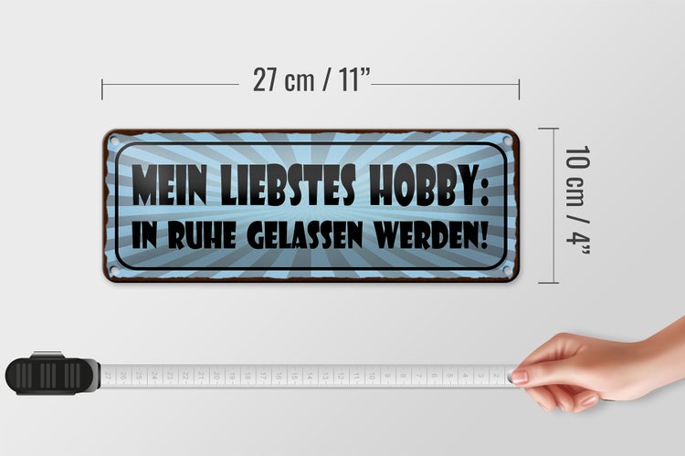 Blechschild Spruch 27x10cm Mein liebstes Hobby in Ruhe gelassen werden