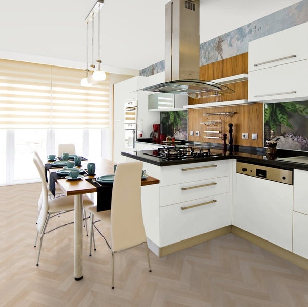 Fischgrät Vinyl Meterware PVC Boden Holzoptik CV Bodenbelag Eiche 400 cm breit (Meterware)
