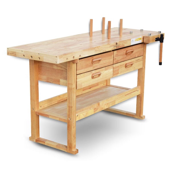 Werkbank aus Holz mit Schubladen und Ablagefläche