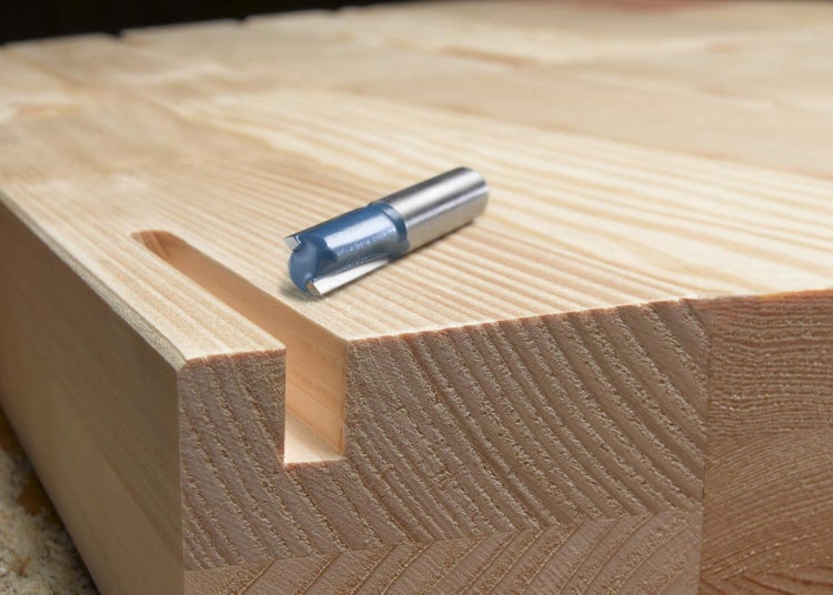 kwb HM Nut-Fräser Professional (für Holz, Ø 6mm, Arbeitslänge 20mm, Schaft 8mm, passend zu Allen üblichen Hand-Oberfräsen), blau/grau