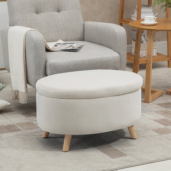 HOMCOM Sitzbank mit Stauraum, Oval Polsterbank mit Deckel, Bettbank mit Samtoptik, für Flur Schlafzimmer Wohnzimmer, Holzbeine 71 x 51,5 x 42 cm Beige