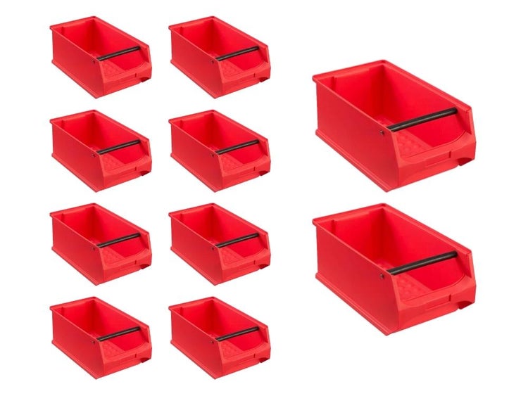 PROREGAL SparSet 10x Rote Sichtlagerbox 4.1 mit Griffstange HxBxT 15 x 20 x 35 cm 7,2 Liter Sichtlagerbehälter