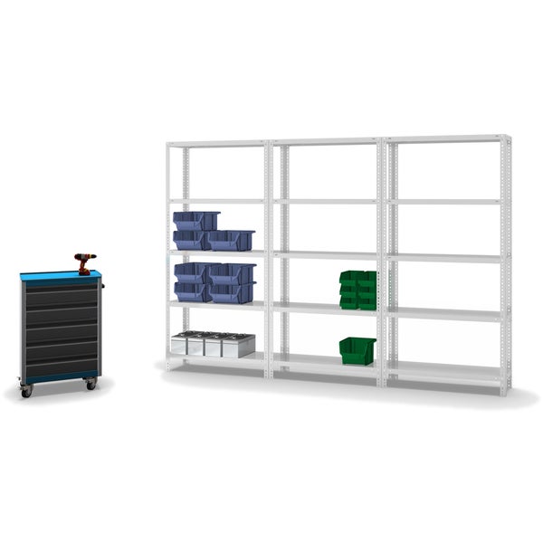 PROREGAL Fachbodenregal Schraubsystem Heavy-Duty Grundregal HxBxT 200 x 100 x 30 cm 5 Ebenen Fachlast 350 kg Beidseitig Nutzbar Lichtgrau