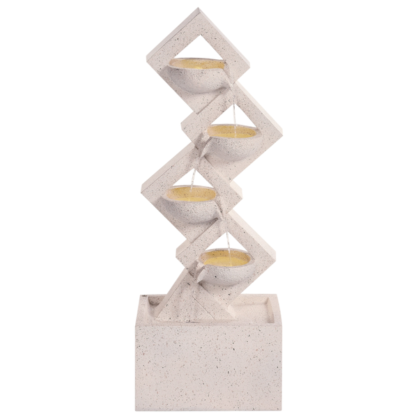 Dekorativer Zimmerbrunnen mit vier Wasserschalen in einem geometrischen Design