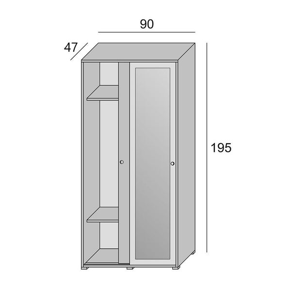 Illustration eines Kleiderschranks mit den Maßen 90 x 47 x 195 cm