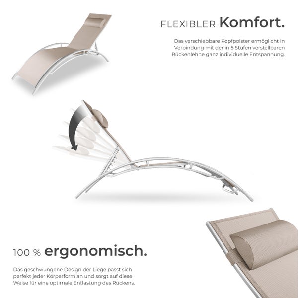 2er Set Gartenliege tectake Alina 180 x 59 x 50 cm Textilene-Gewebe beige