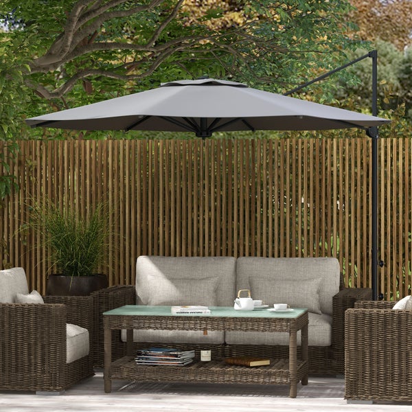 Outsunny Ampelschirm ca. Ø3 m Sonnenschirm mit Kurbel, Neigbarer Marktschirm, Drehbarer Gartenschirm für Balkon, Terrasse, Metall, Dunkelgrau
