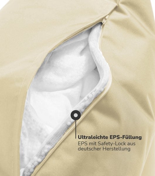mokebo Outdoor Pouf o. Hocker in Beige 'Der Ruhestifter', Fußhocker mit EPS-Perlen Füllung