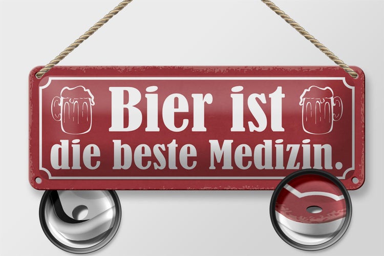 Blechschild Spruch 27x10cm Bier ist die beste Medizin rosa Schild