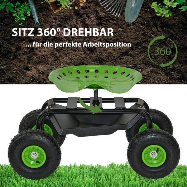 Gartenhocker mit Rädern und drehbarem Sitz für bequemes Arbeiten im Garten