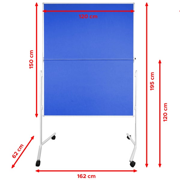 Moderationstafel FOLD - klappbare Metaplanwand mit Filz-Oberfläche - mobil dank Rollen - beidseitig nutzbar - Filz-Moderationswand 120x150 cm - Blau