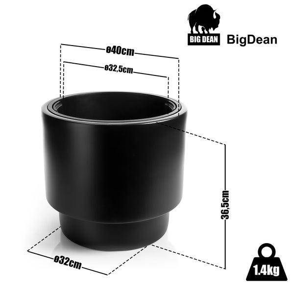 BigDean Blumentopf Design mit Einsatz rund ø 40 cm Schwarz – wetterfester Übertopf aus bruchsicherem Kunststoff – Pflanzkübel Made in Europe