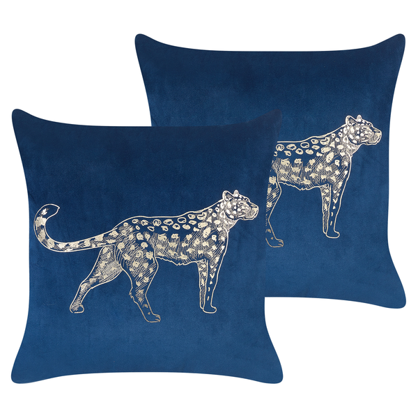 Dekokissen 2er Set MARULA Samtstoff 45 x 45 cm Marineblau Tiermuster