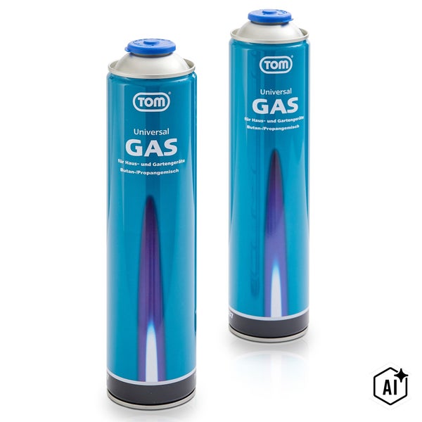 Zwei Dosen TOM Universal Gas mit Butan und Propangasgemisch für Haus und Gartengeräte