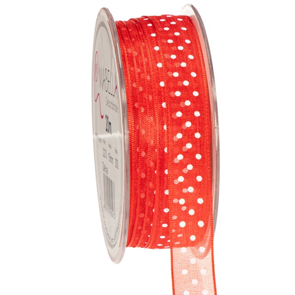 Rolle rotes Dekoband mit weißen Punkten