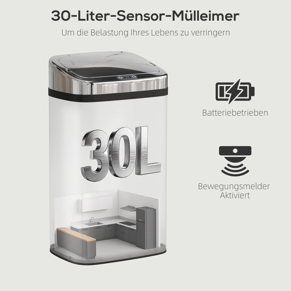 HOMCOM Sensor Mülleimer 30L Automatik Mülleimer mit