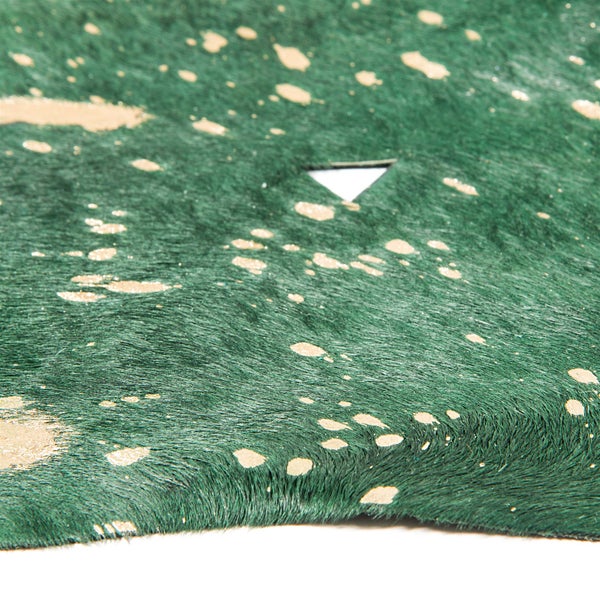 Flachflor Teppich Serenata Flaschengrün / Gold Leder Kuhfell naturbelassen 1,35 - 1,65qm
