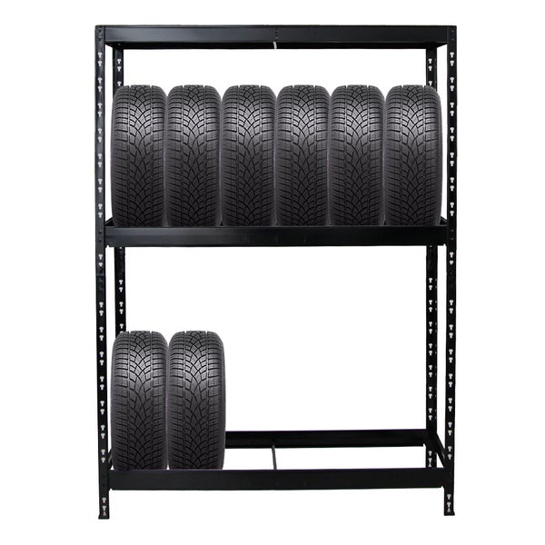 PROREGAL Reifenregal Tiger mit Fachboden HxBxT 180 x 130 x 50 cm bis zu 12 Reifen auf 2 Ebenen Schwarz