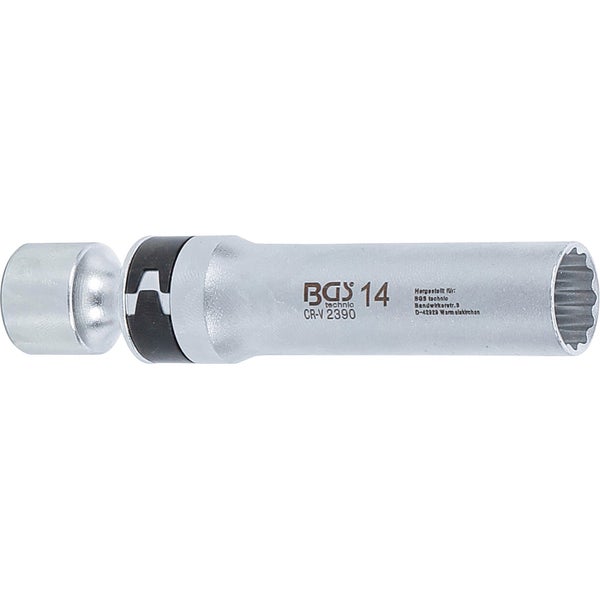 BGS Zündkerzen-Gelenkeinsatz Zwölfkant mit Haltefeder Antrieb Innenvierkant 10 mm (3/8) SW 14 mm - 2390