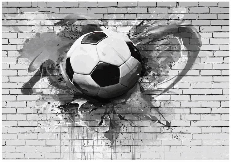 Fußball Wandbild auf Backsteinhintergrund