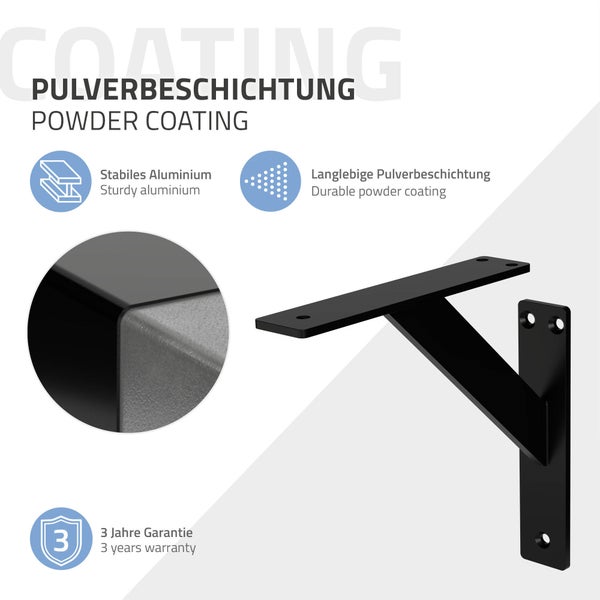 ML-Design 2 Stück Regalhalterung 180x180 mm, Schwarz, Aluminium, Schwebende Regalhalterungen, Regalwinkel, Wandhalterung für Regalbrett, Regalträger für Wandmontage, Wandregal Wandkonsole Regalstütze