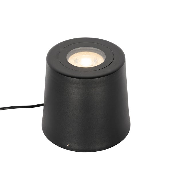 Konische LED Außenleuchte aus Metall in Schwarz mit warmweißem Licht.