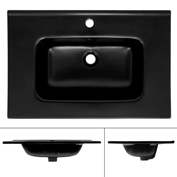 ML-Design Waschbecken aus Keramik Schwarz matt 71 x 18 x 47 cm Eckig, Einbauwaschbecken mit Hahnloch und Überlauf, Aufsatzwaschbecken Einbauwaschtisch Waschschale Handwaschbecken, für das Badezimmer