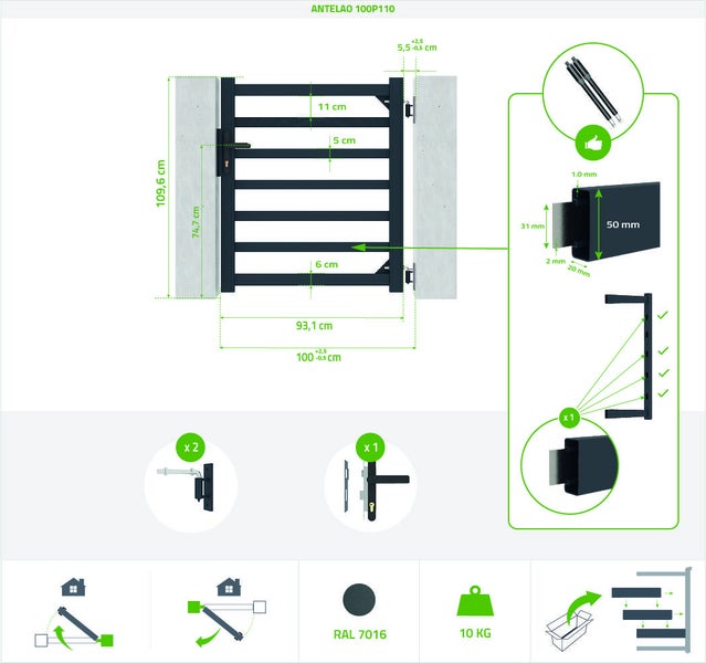 ANTELAO 300B110 Flügeltor-Paket + ANTELAO 100P110 GRAUES Tor