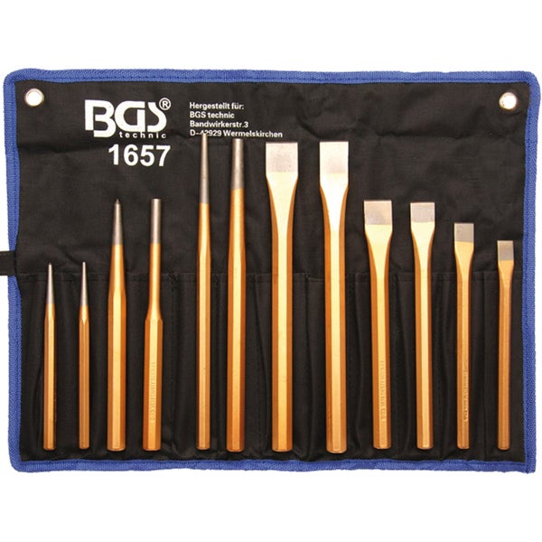 BGS technic Stiftsortiment, Splintentreiber und Körner in Aufbewahrungstasche