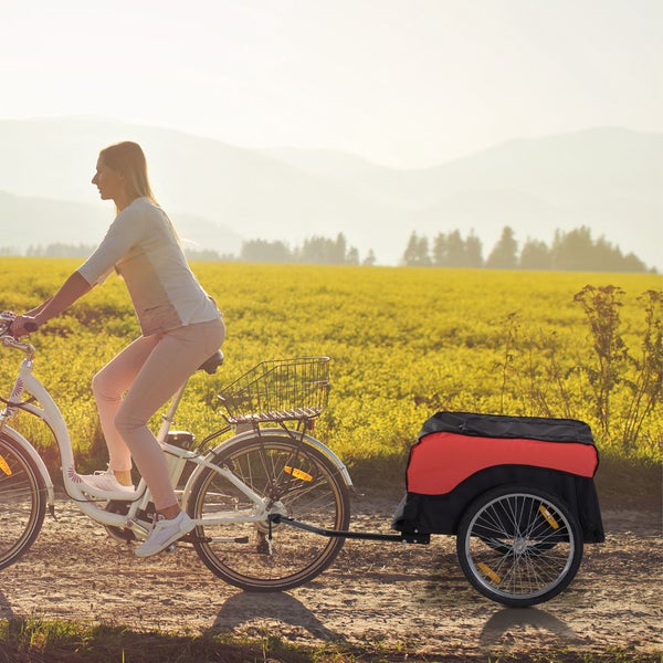 HOMCOM Fahrradanhänger, Lastenanhänger,  Belastbarkeit max. 40 kg, 130 x 77 x 65 cm, Stahl, Oxford, Rot-Schwarz