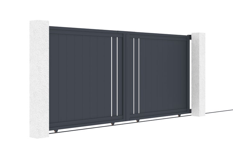 Schiebetor 3,5 m GIONA H.160 cm graues Aluminium + 2 Pfosten 20x20 cm H.190 cm