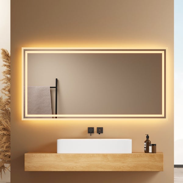 EMKE Badspiegel mit Beleuchtung 120 x 60 cm, Kaltweiß/Warmweiß, LED-Spiegel mit Kippschalter, Anti-Beschlag