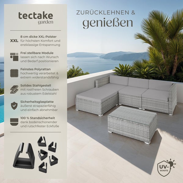 Rattan Lounge tectake Florenz mit Sicherheitsglasplatte für 3 bis 4 Personen hellgrau/dunkelgrau