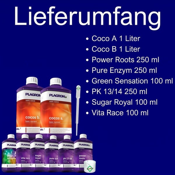 Plagron Dünger Set mit Coco A und B, Power Roots, Pure Enzym, Green Sensation, PK 13/14, Sugar Royal und Vita Race