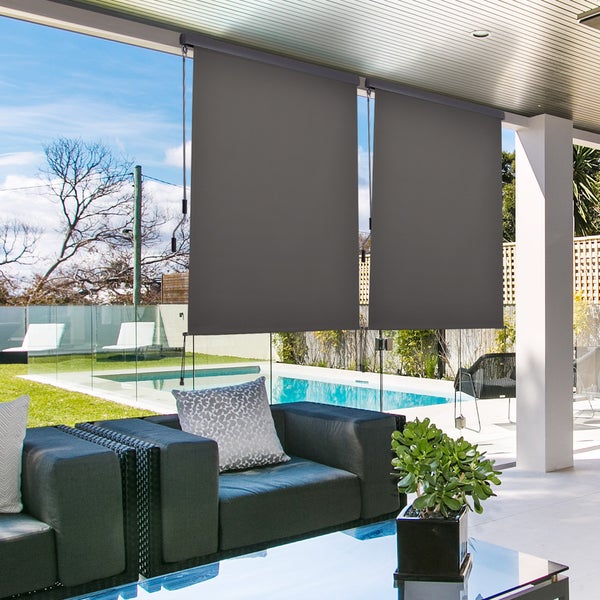 Outsunny Senkrechtmarkise, Vertikalmarkise mit Handkurbel, 250 x 140 cm, Polyesterstoff+Aluminium, Grau