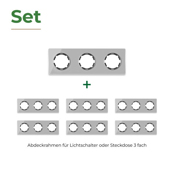 Set aus sechs dreifachen Abdeckrahmen für Lichtschalter und Steckdosen
