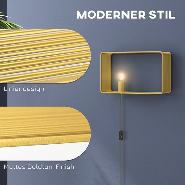 HOMCOM Wandleuchte, 40 W Wandlampe, Flurlampe, Wandbeleuchtung mit Kippschalter, für Wohnzimmer, Schlafzimmer, Metall, Gold, 40,5 x 15,4 x 25,2 cm, exkl. Glühbirne