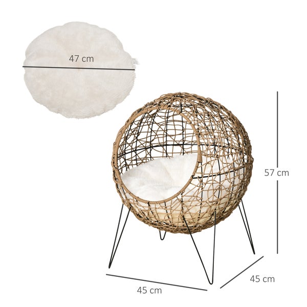 PawHut Katzenbett aus Rattan, Ø45 x 57H cm, PE-Rattan, Braun