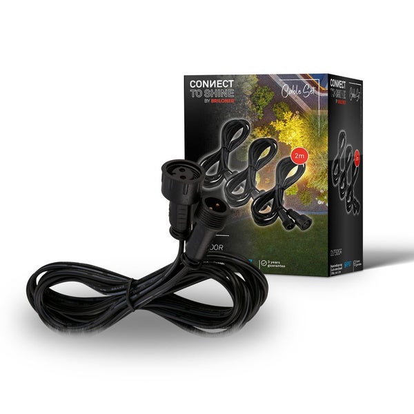 Connect to Shine by Briloner Kabelset für die Außenbeleuchtung, 2 Meter langes schwarzes Kabel mit Steckverbindungen und Produktverpackung.