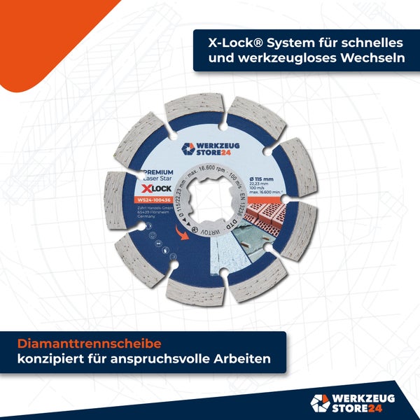 Diamanttrennscheibe mit X-Lock System zum schnellen und werkzeuglosen Wechseln