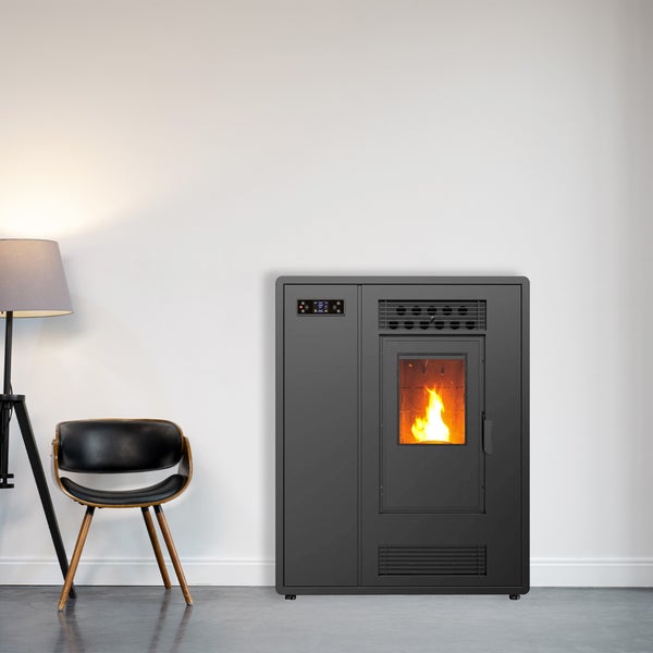Luft- Pelletofen Slim Astral 12,2 kW Schwarz Sannover + Kaminbau-Anschluss-Set