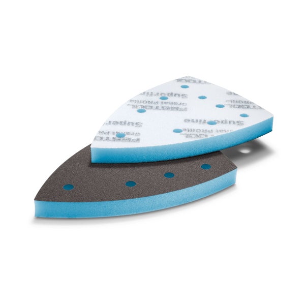 Festool Schleifschwamm Granat Profile Superfine in Dreiecksform für Deltaschleifer mit Löchern zur Staubabsaugung.