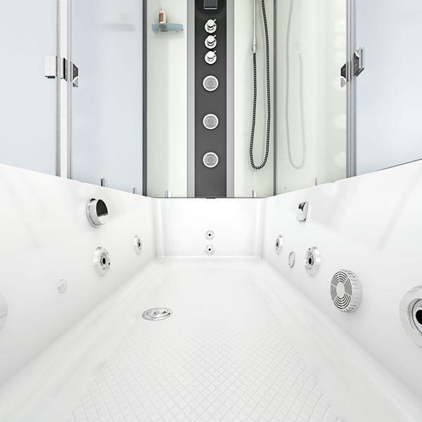 Installationsskizze für eine Badewanne mit Maßen für Wasseranschlüsse (153 Zentimeter), Steckdosen (180 Zentimeter) und die Wanne (140 mal 40 Zentimeter).