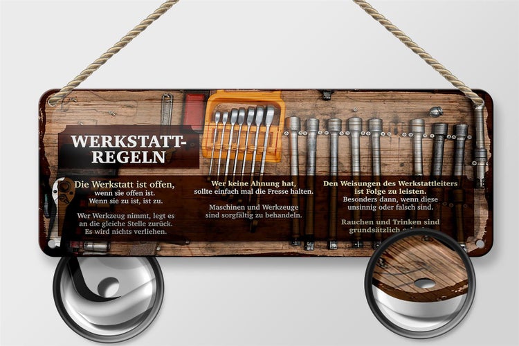 Blechschild Spruch 27x10cm Werkstatt Regeln Rauchen erlaubt