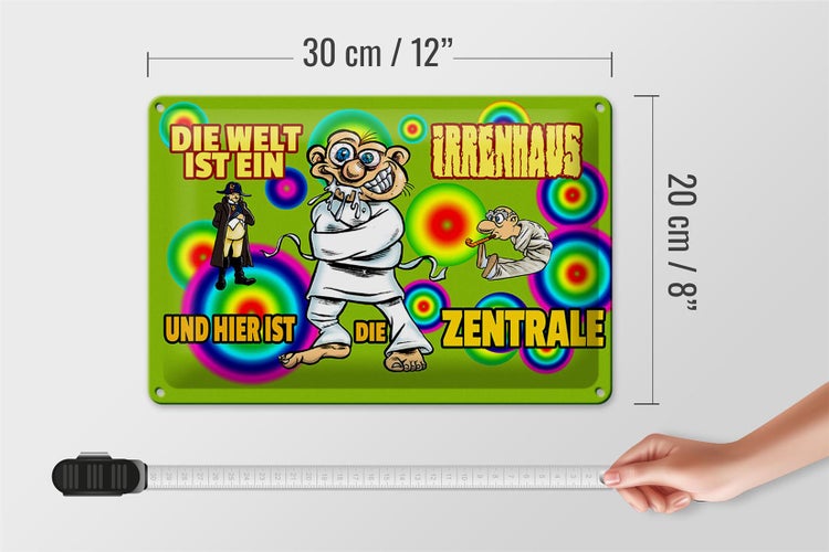 Blechschild Spruch 30x20cm Welt ist Irrenhaus hier ist Zentrale