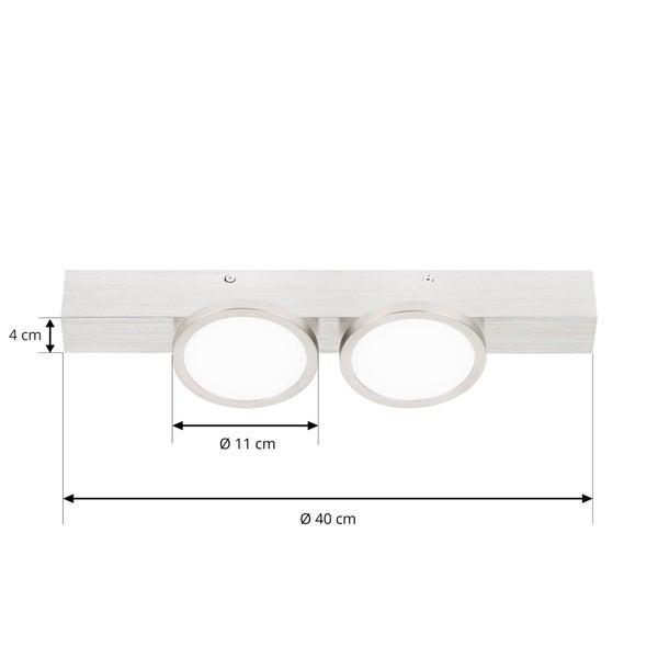 Deckenleuchte mit zwei runden Leuchten und den Maßen 40 mal 11 mal 4 Zentimeter