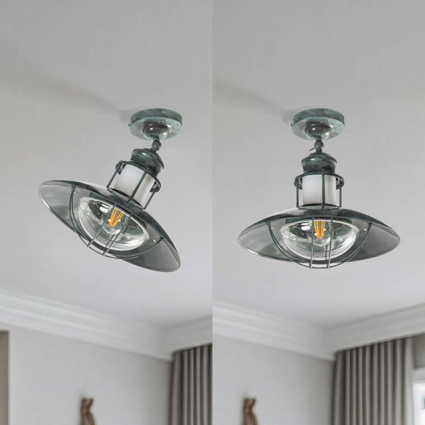 Deckenleuchte mit Glasschirm und Metallgestell